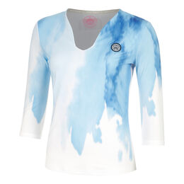 Watercolour V-Neck Long Sleeve Women-White,Blue