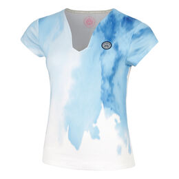 Watercolour V-Neck T-Shirt Women-White,Blue